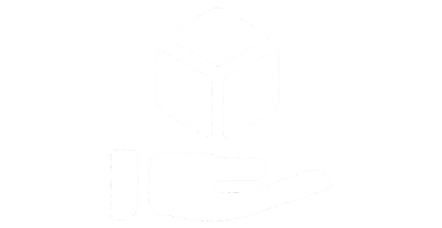 Icon of an open hand holding a 3D cube above it on a dark background.