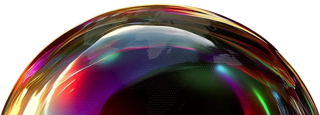 Abstract globe with colorful light trails and faint continents visible.
