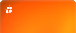 Abstract orange gradient background with a small white stylized logo in the upper left corner.
