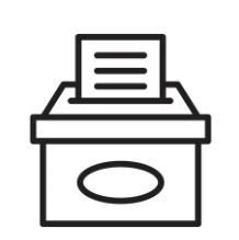 Icon of a ballot box with a paper ballot being inserted, symbolizing voting or elections.