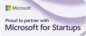 Microsoft-Logo und Text: Stolz Partner von Microsoft for Startups.