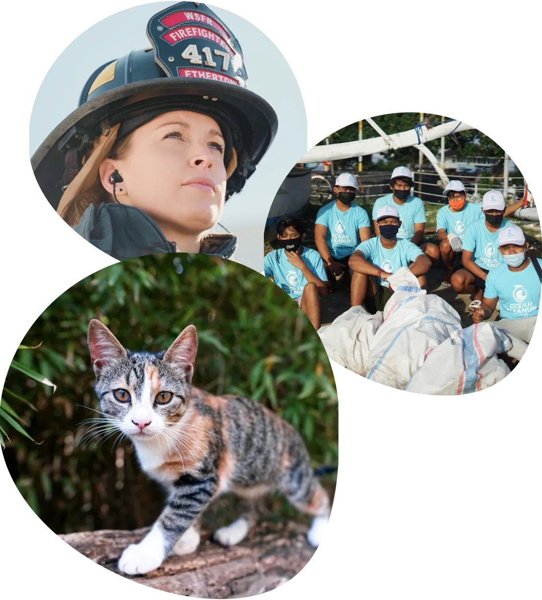 a woman wearing a fireman's hat next to a picture of a cat - volunteer - best organization website webflow CMS template