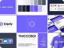 Collage of design and branding materials featuring shades of purple, a laptop with a purple-themed website, and product mockups for a brand named Dripify.