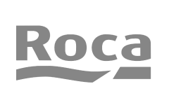 Roca brand logo in gray with a wave-like line beneath the text.