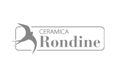 Ceramica Rondine logo with a stylized bird and rectangular outline.