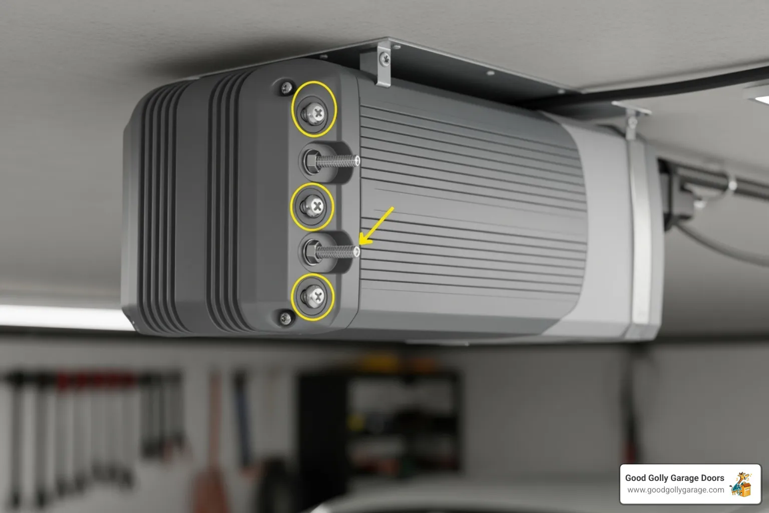 a garage door opener motor with adjustment screws highlighted - garage door adjustment austin