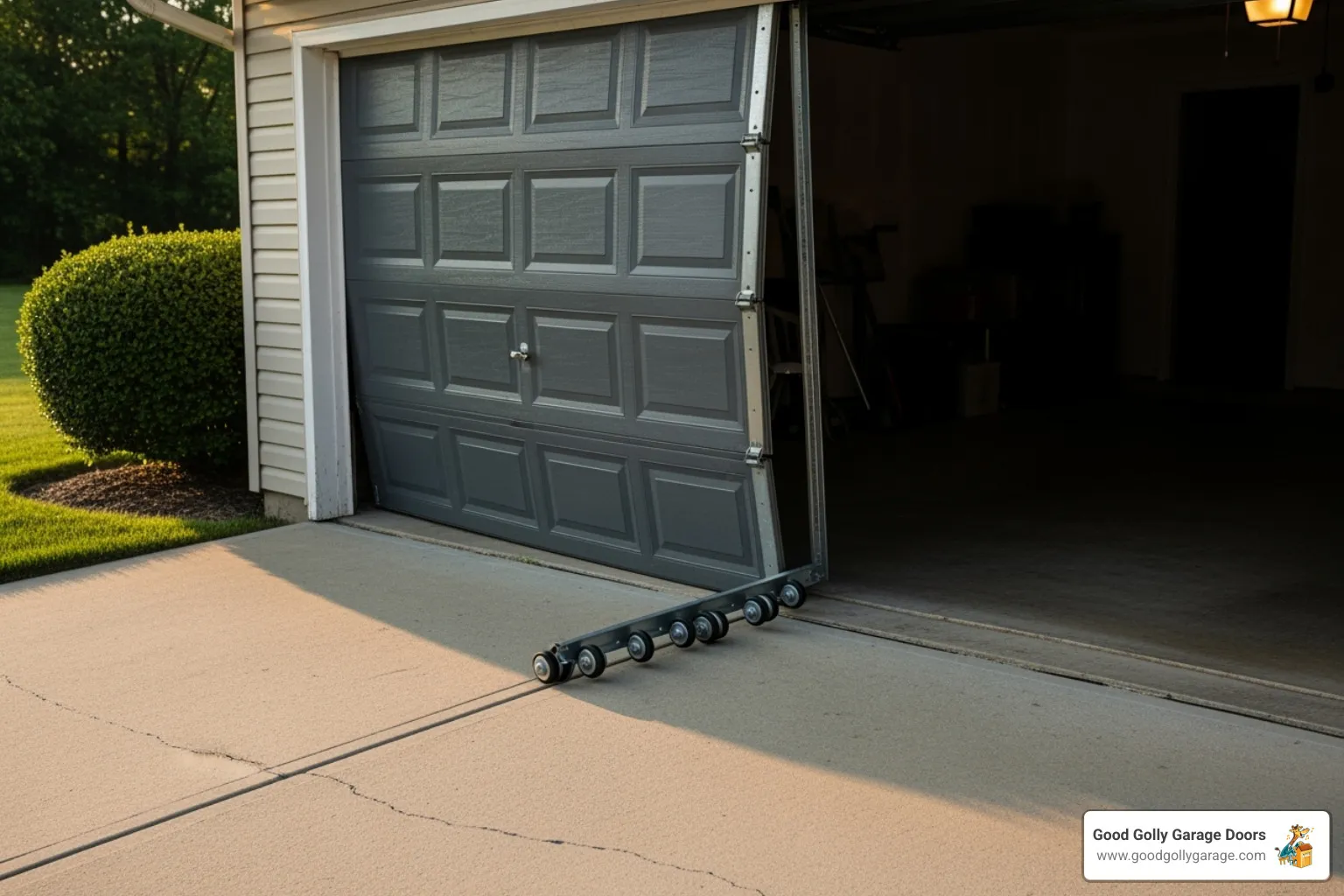 garage door that is off its track - custom garage door repair installation in lakeway tx