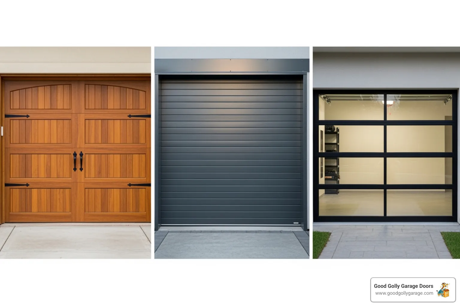 different garage door materials like wood, steel, and glass - custom garage door repair installation in kyle tx