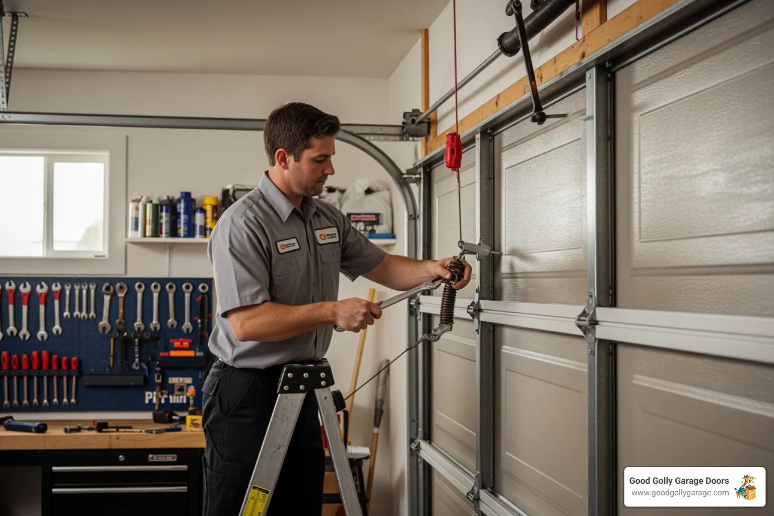 technician performing garage door maintenance - best rated garage door repair in austin tx