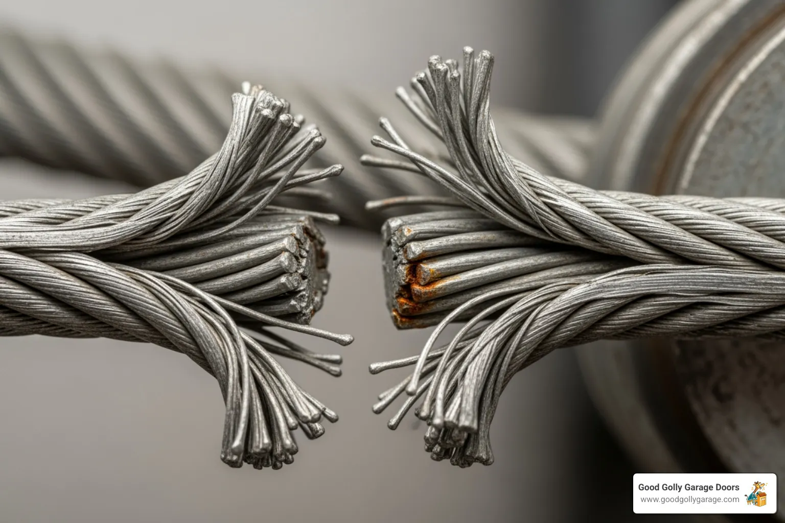 image of a frayed garage door cable - best rated garage door repair in austin tx
