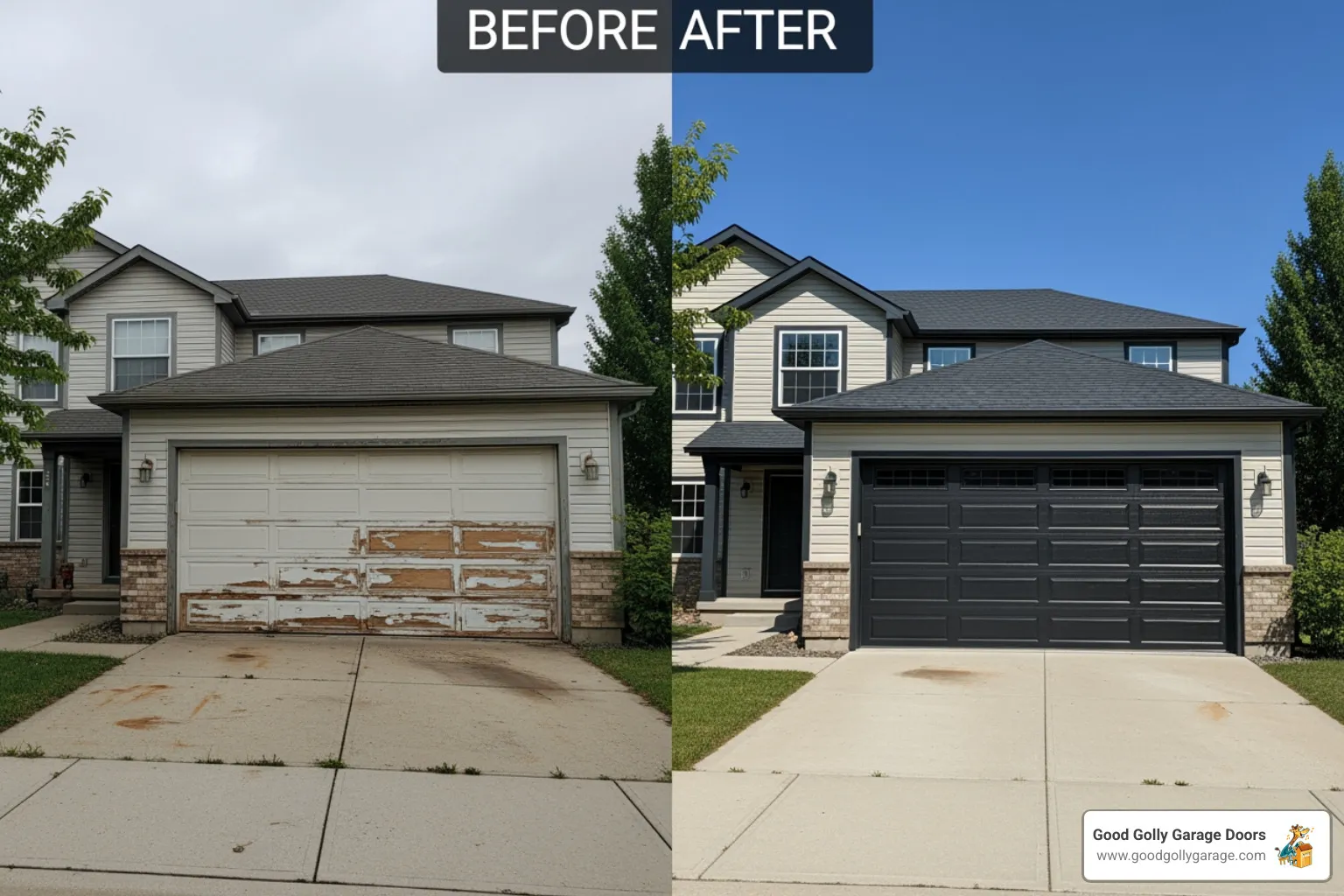 before and after garage door replacement - best rated garage door repair in austin tx