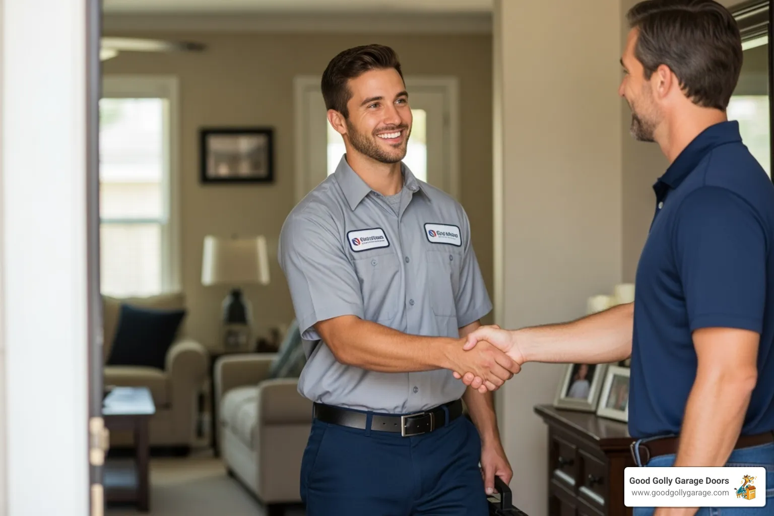 homeowner shaking hands with a friendly technician - 24/7 garage door repair repair in henderson nv