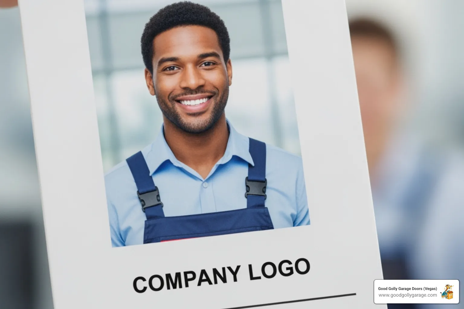 A licensed technician's ID badge with a professional photo and the company logo, indicating their certification and trustworthiness. - best garage door repair henderson nv