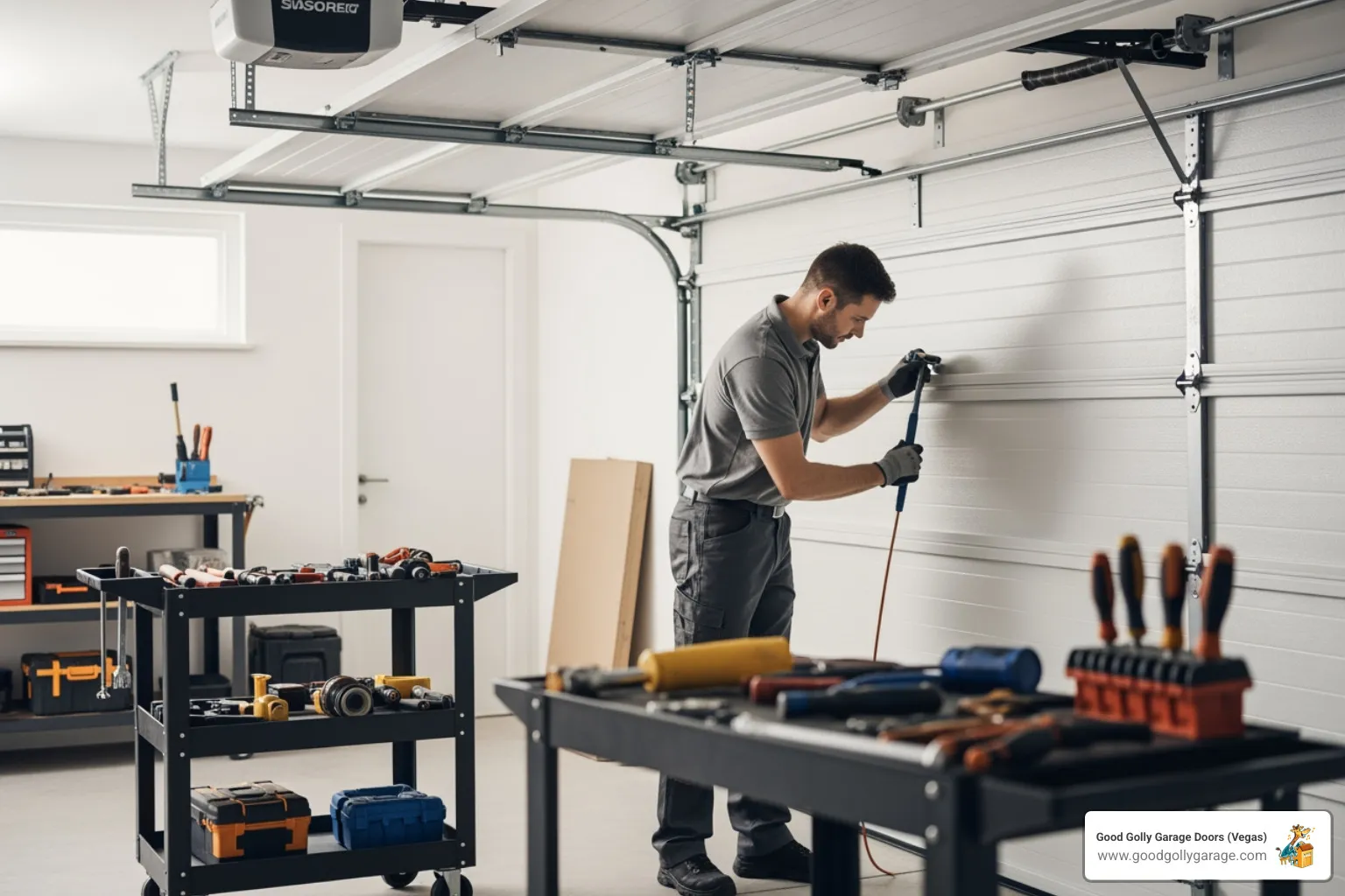 Clean and organized garage door installation in progress - garage door installation las vegas nv