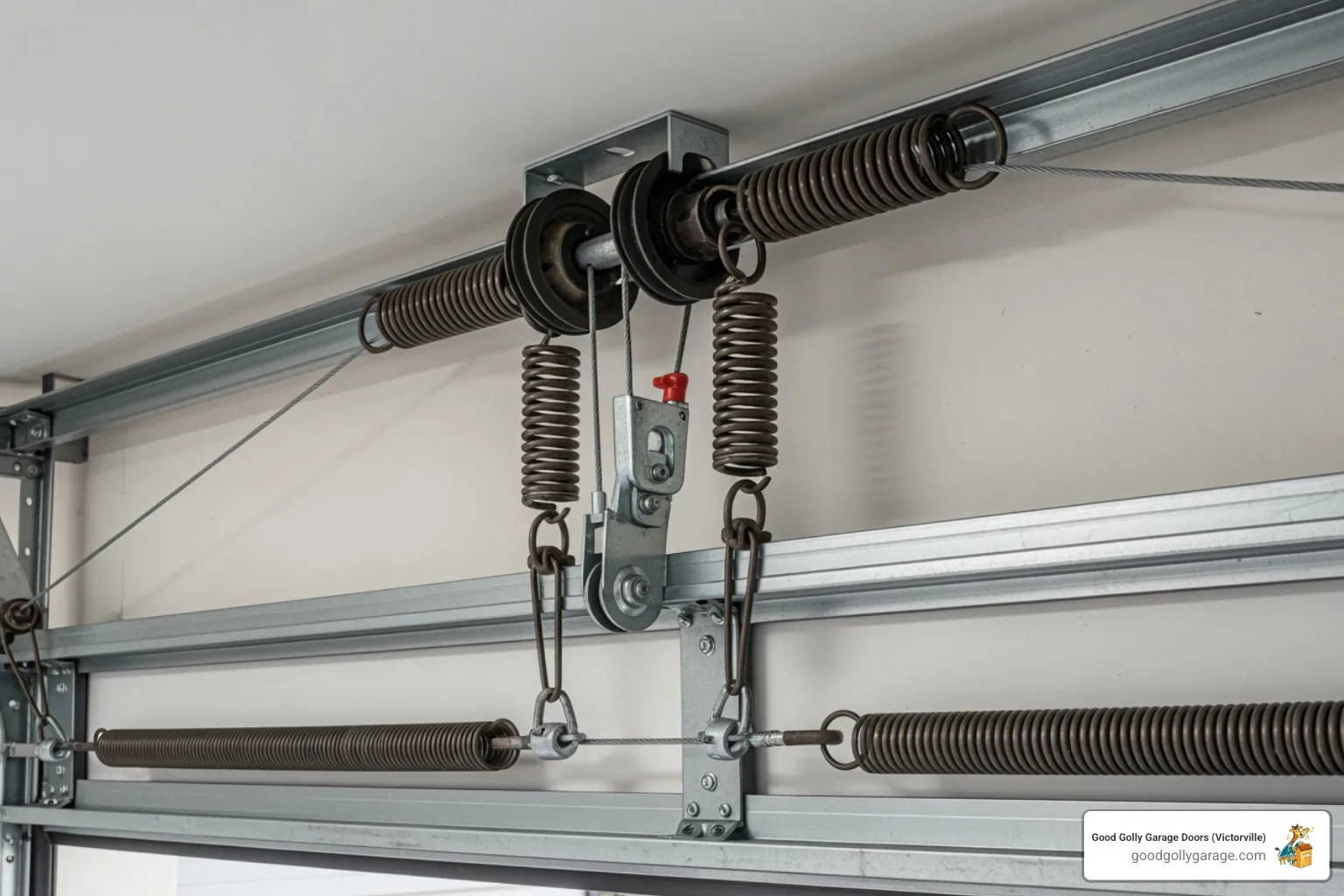 infographic showing how torsion and extension springs work to lift a garage door, including labeled diagrams of spring location, tension mechanics, and typical failure points - broken garage door repair in spring valley lake ca