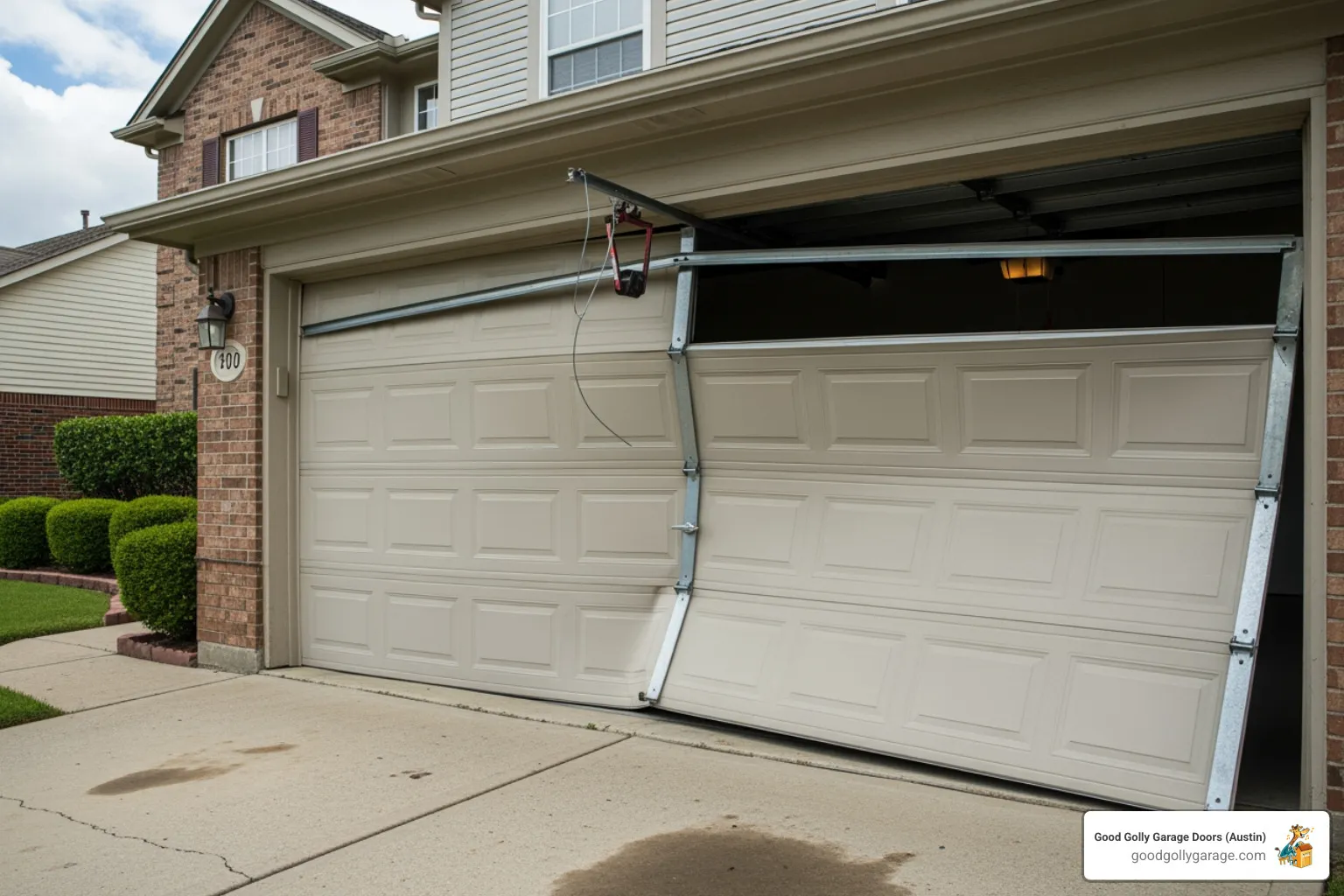 a garage door that has come off its tracks - emergency broken garage door in leander tx