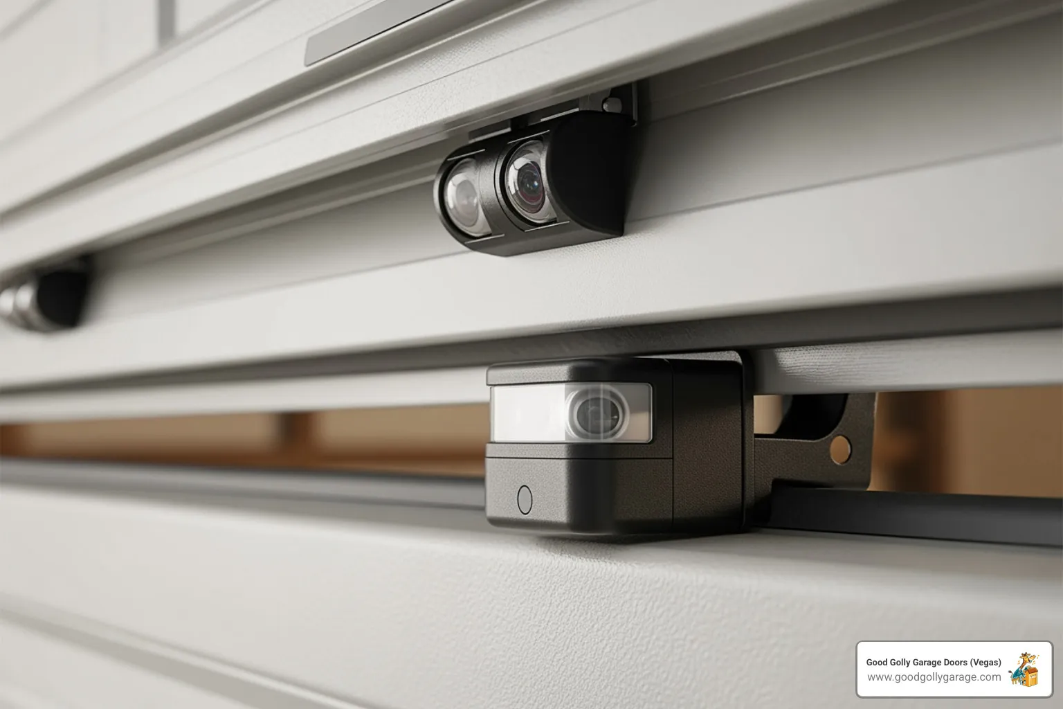 photo-eye safety sensors on a garage door - garage door maintenance henderson nv