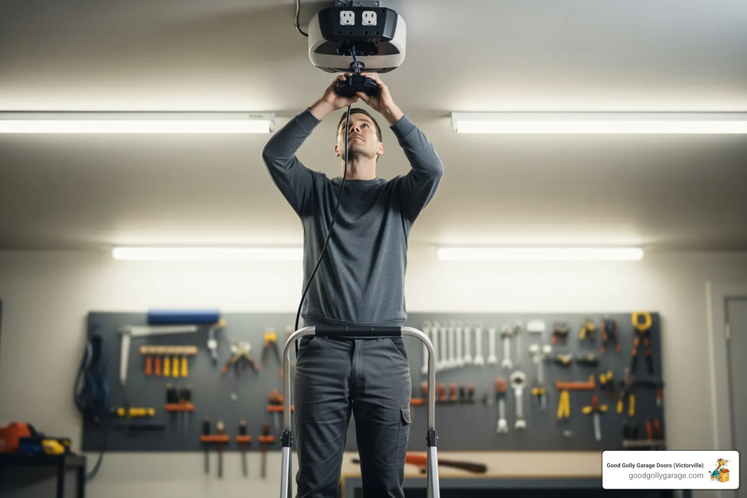 person safely unplugging a garage door opener - emergency broken garage door in victorville ca