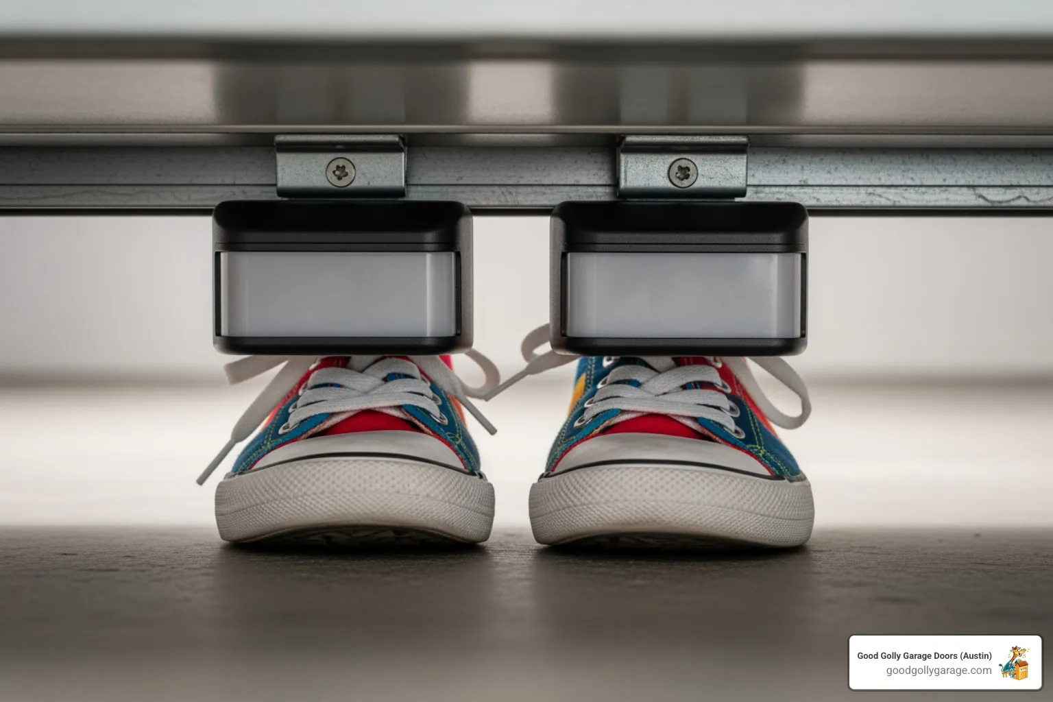 A close-up image of a garage door safety sensor with an obstruction, illustrating why a garage door might not close. - emergency garage door opener repair in georgetown tx
