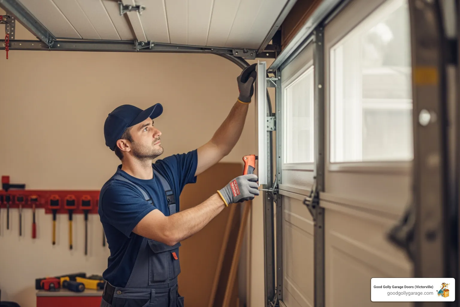 Professional technician safely installing a new garage door panel - emergency garage door installation in lake arrowhead ca