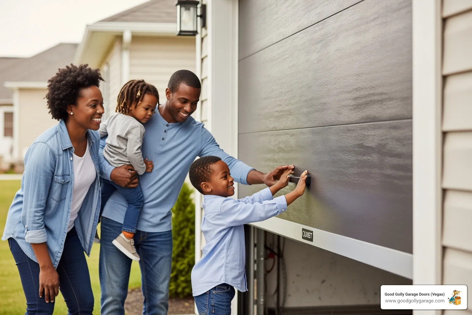 family safely using modern quiet garage door - garage door replacement henderson nv