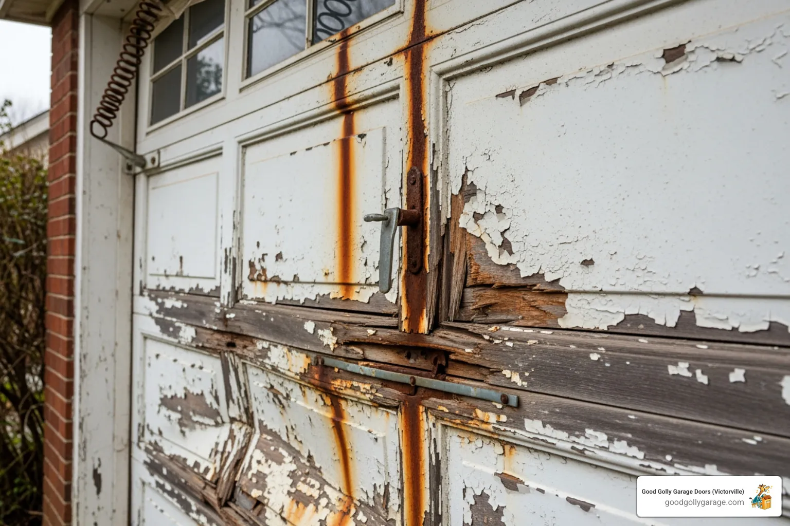 visibly old, damaged, or malfunctioning garage door - best garage door installation in hesperia ca