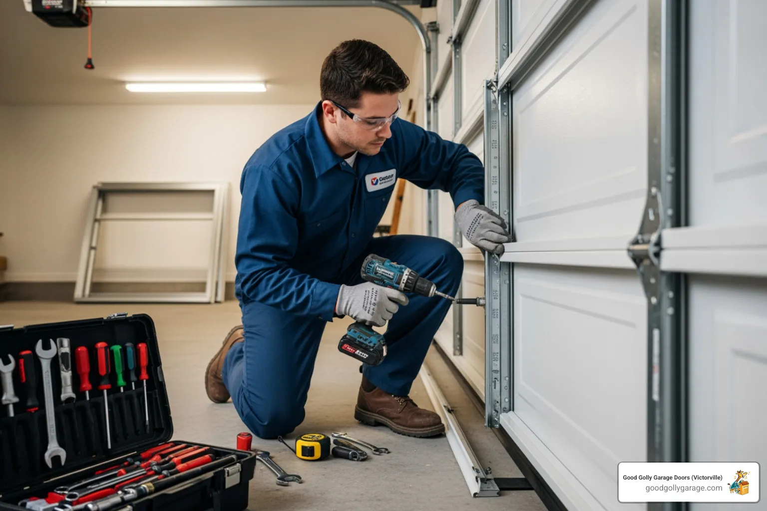 professional technician installing a new garage door - best garage door installation in hesperia ca