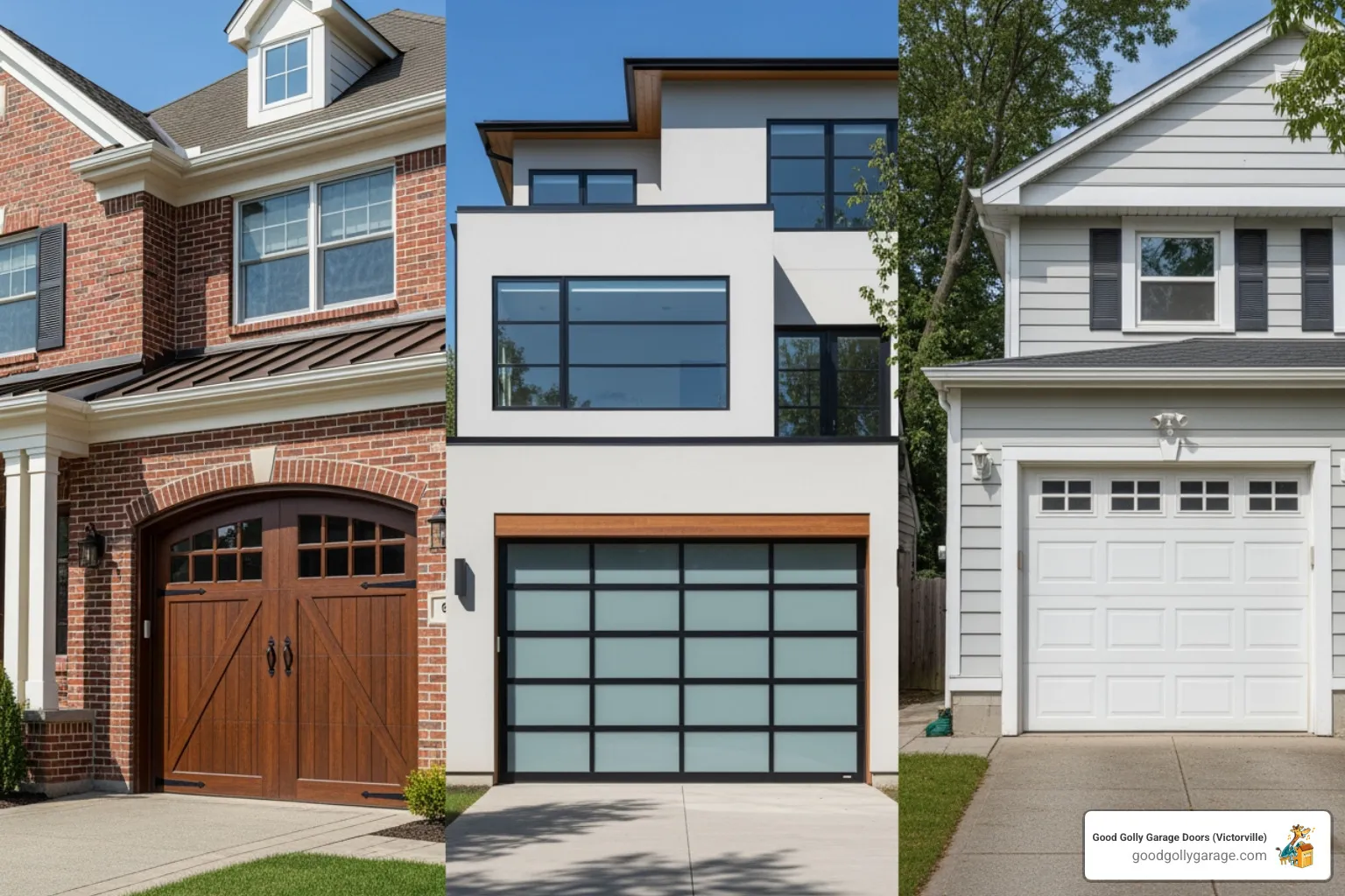 Various garage door styles including carriage house, modern, and traditional - garage door installation in phelan ca