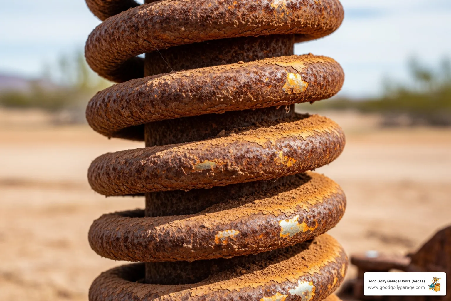 image of a rusty and dusty garage door spring, highlighting the effects of the desert climate - why is my garage door spring broken henderson nv