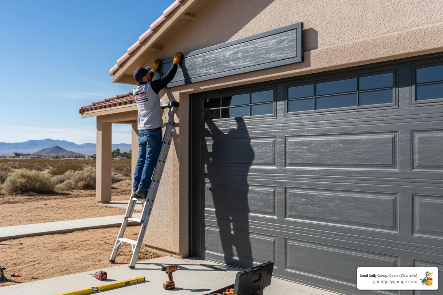 Infographic showing the key steps in a professional garage door installation: consultation and measurement, safe removal of old door, track and roller installation, spring and cable setup, opener integration with safety sensors, and final balance testing—all performed by licensed technicians using specialized tools - Garage Door Installation In Barstow CA