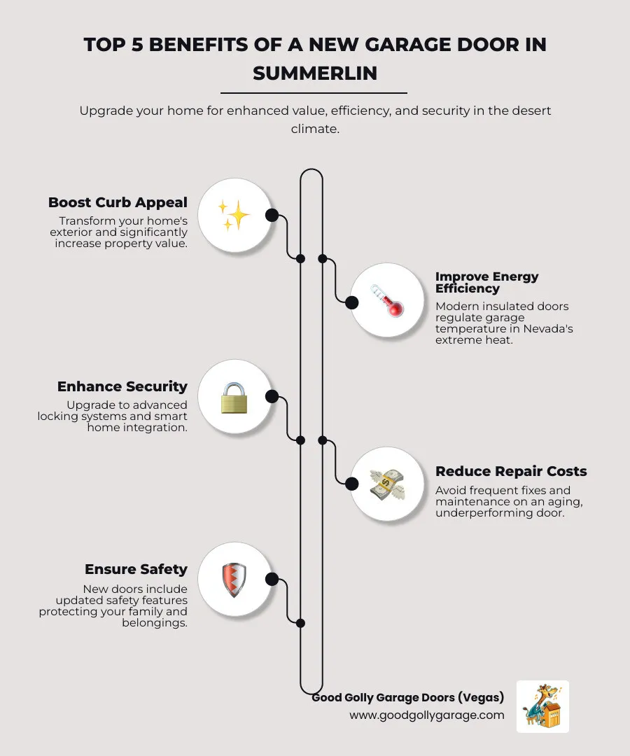 Infographic explaining the top 5 benefits of a new garage door - Garage Door Replacement Summerlin NV infographic infographic-line-5-steps-elegant_beige