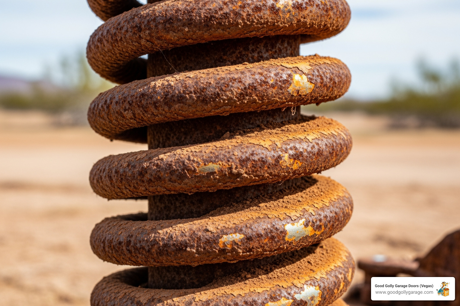 image of a rusty and dusty garage door spring, highlighting the effects of the desert climate - why is my garage door spring broken henderson nv