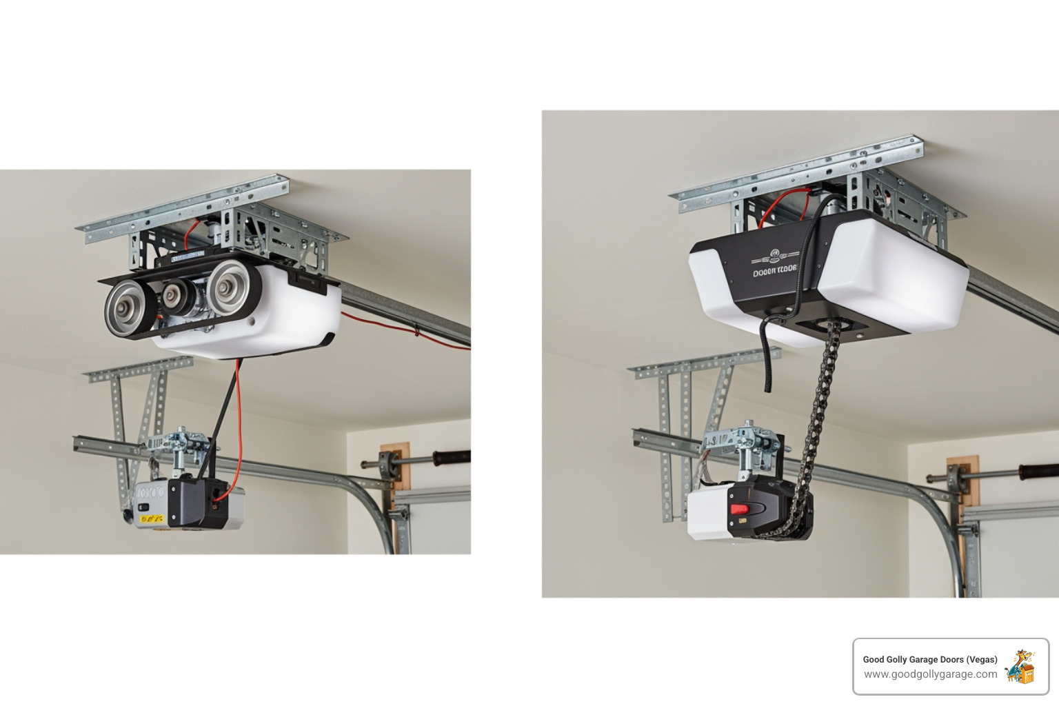 showing a comparison of belt drive, chain drive, and wall-mount openers - garage door opener installation sun city nv
