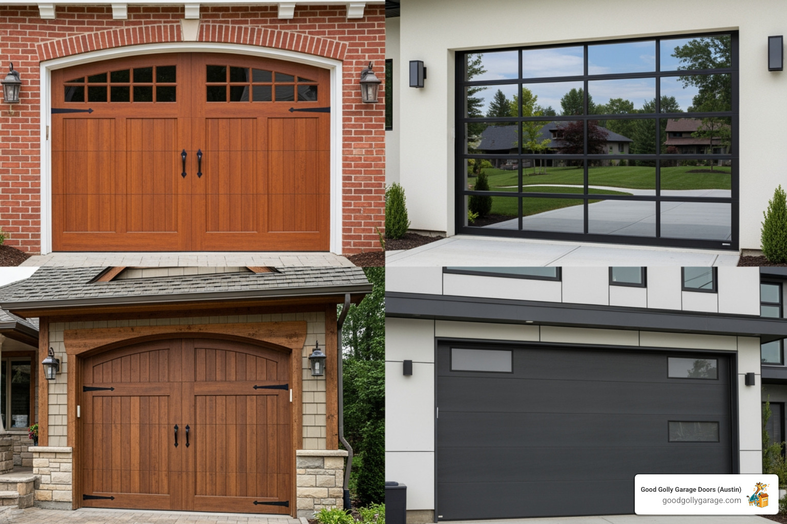collage of various garage door styles - Garage Door Installation In Round Rock TX