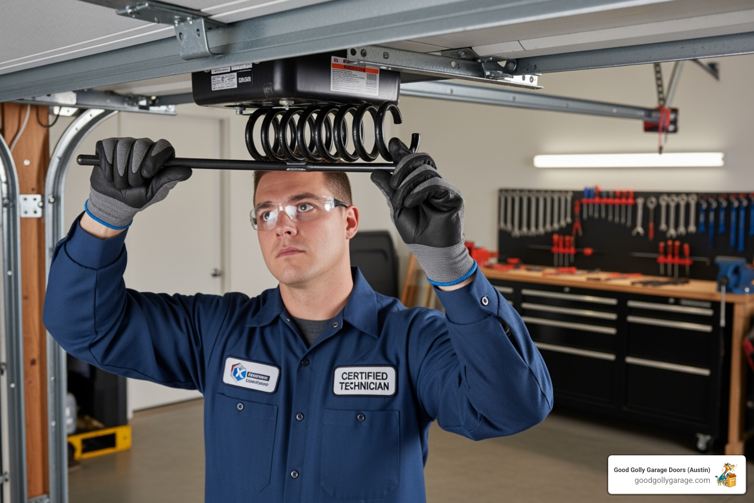 certified technician installing garage door spring - Garage Door Installation In Round Rock TX