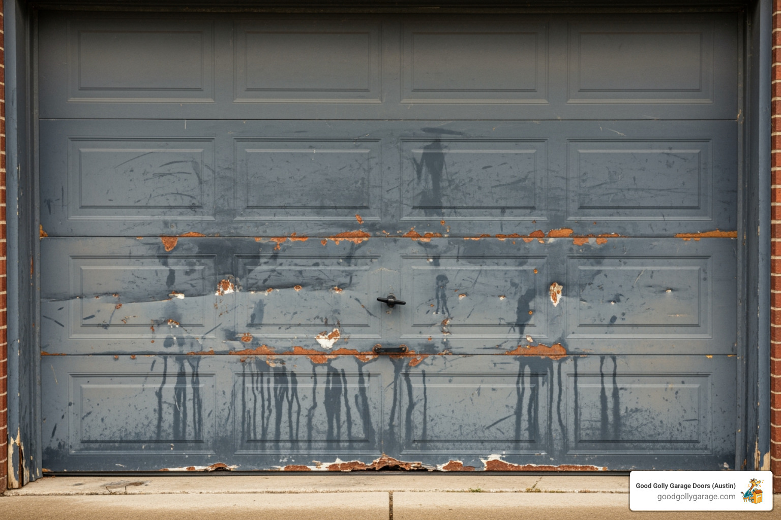 visibly worn and dented garage door - Garage Door Installation In Round Rock TX