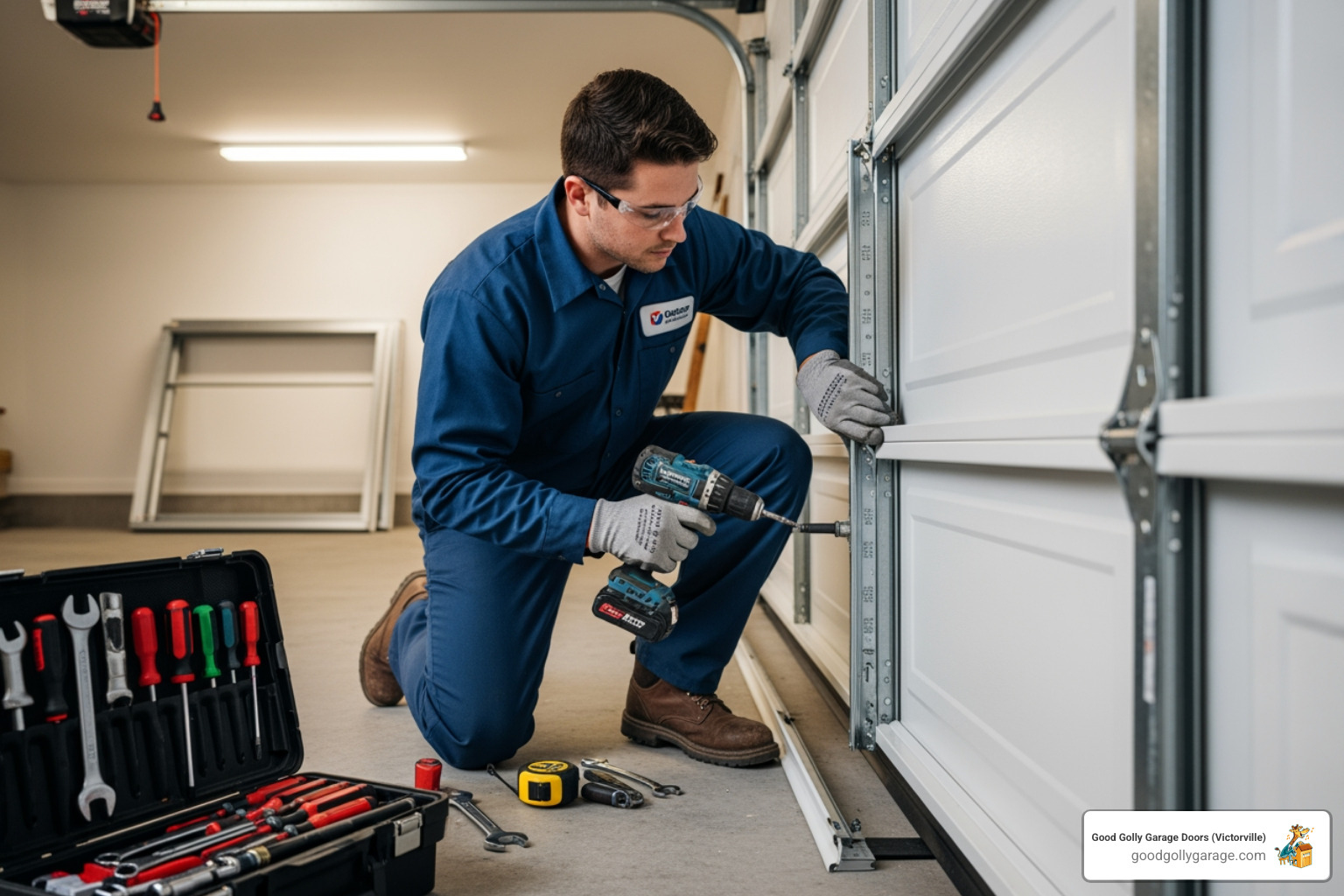 professional technician installing a new garage door - best garage door installation in hesperia ca