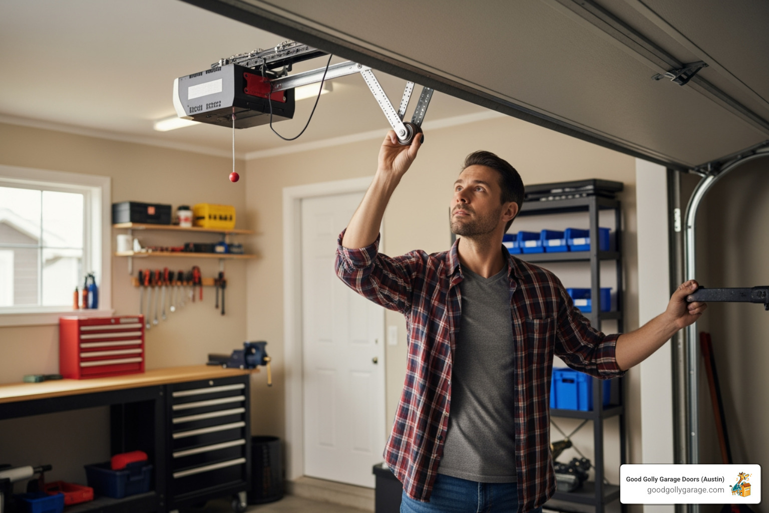 A homeowner performing a visual inspection of their garage door - emergency garage door opener installation in pflugerville tx
