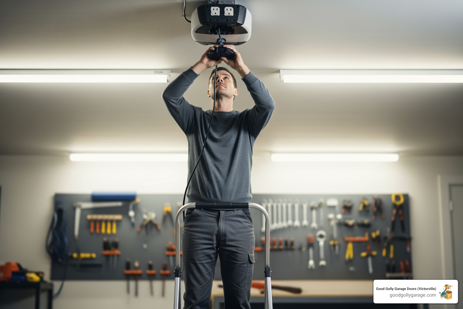 person safely unplugging a garage door opener - emergency broken garage door in victorville ca