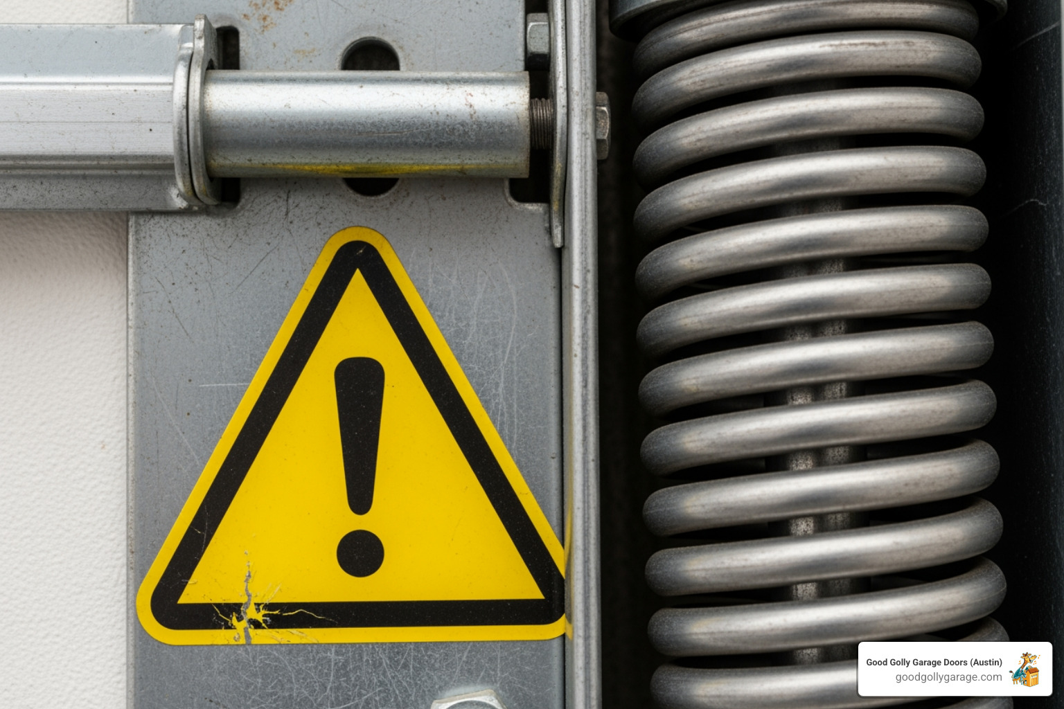 Danger High Tension Spring Warning Label - emergency broken garage door in west lake tx