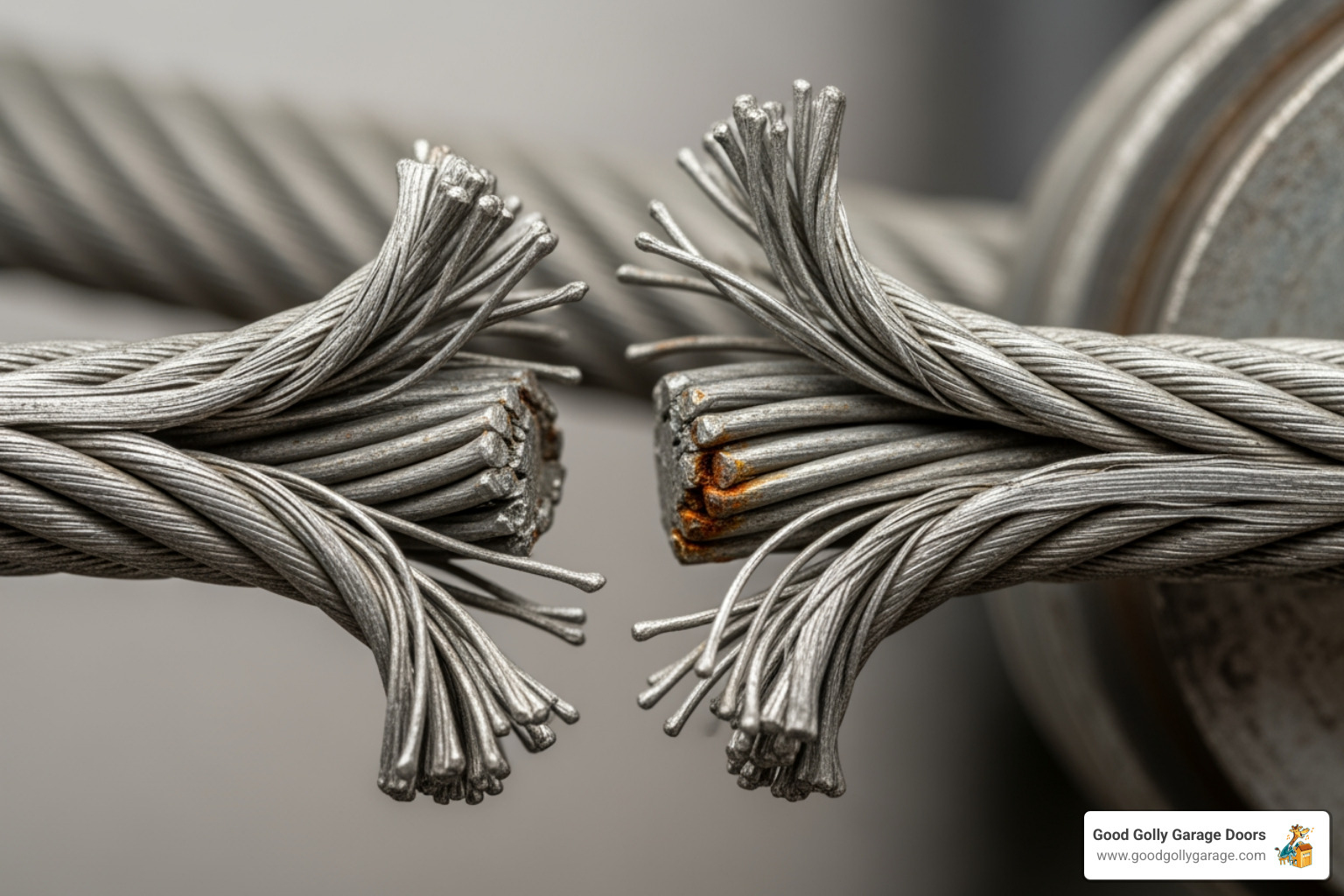 image of a frayed garage door cable - best rated garage door repair in austin tx