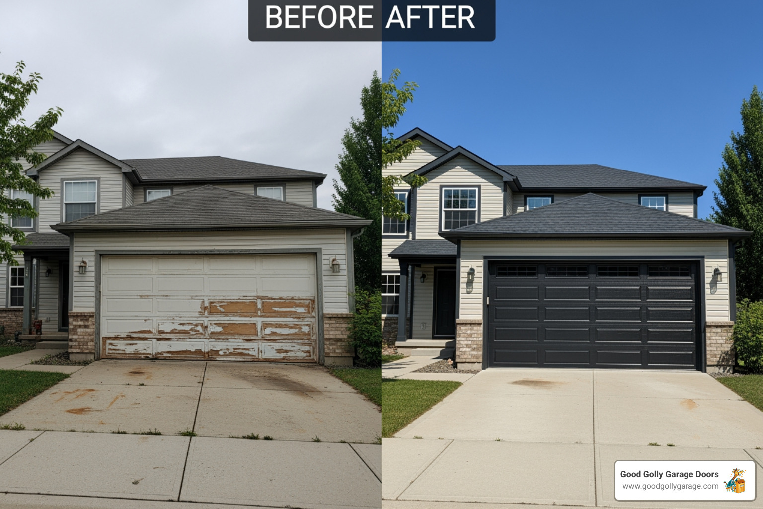 before and after garage door replacement - best rated garage door repair in austin tx