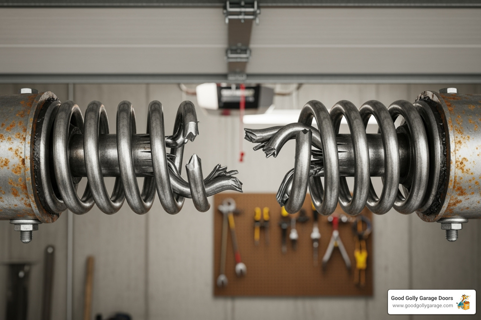 Image of a broken garage door spring - garage door repair in las vegas nv