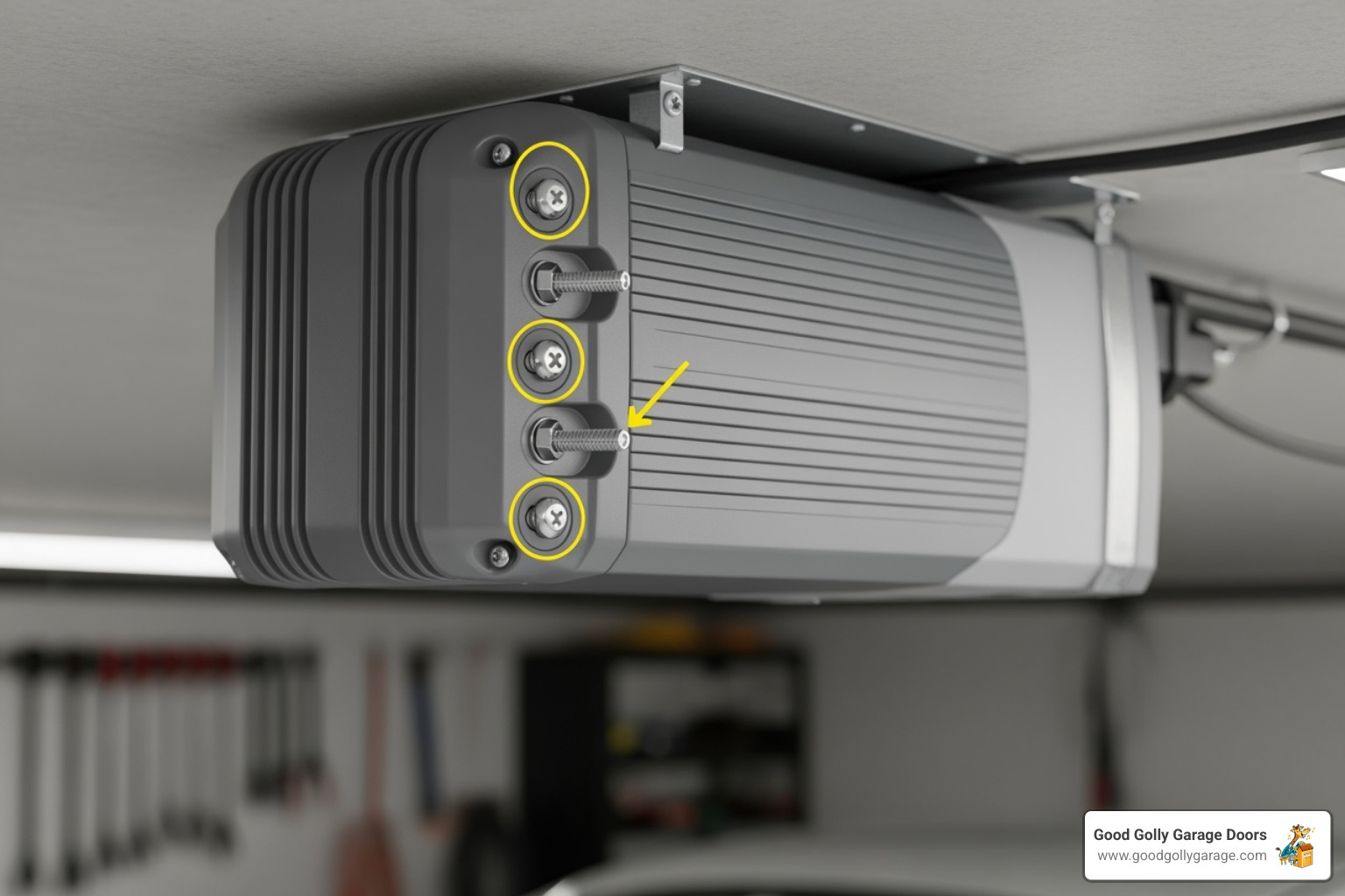 a garage door opener motor with adjustment screws highlighted - garage door adjustment austin