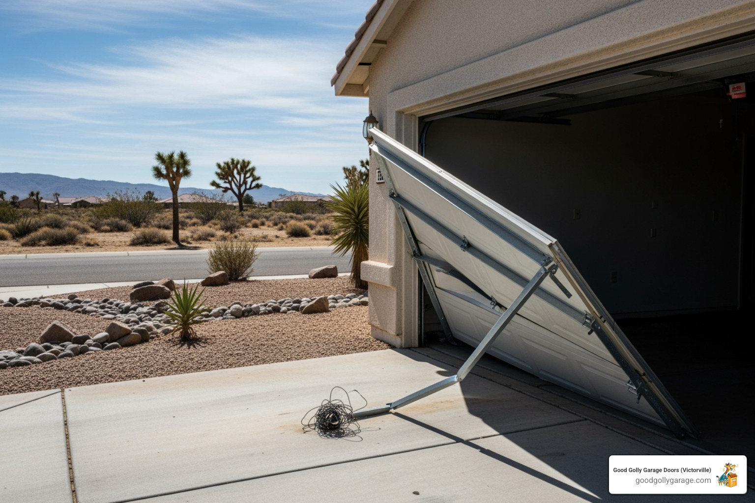 Infographic showing a 5-step garage door inspection checklist: 1. Check power source and circuit breaker, 2. Test remote batteries and wall button, 3. Inspect safety sensors for obstructions and alignment, 4. Verify manual lock is disengaged and emergency release is connected, 5. Listen for unusual sounds from opener motor or springs - why is my garage door won't open in apple valley ca