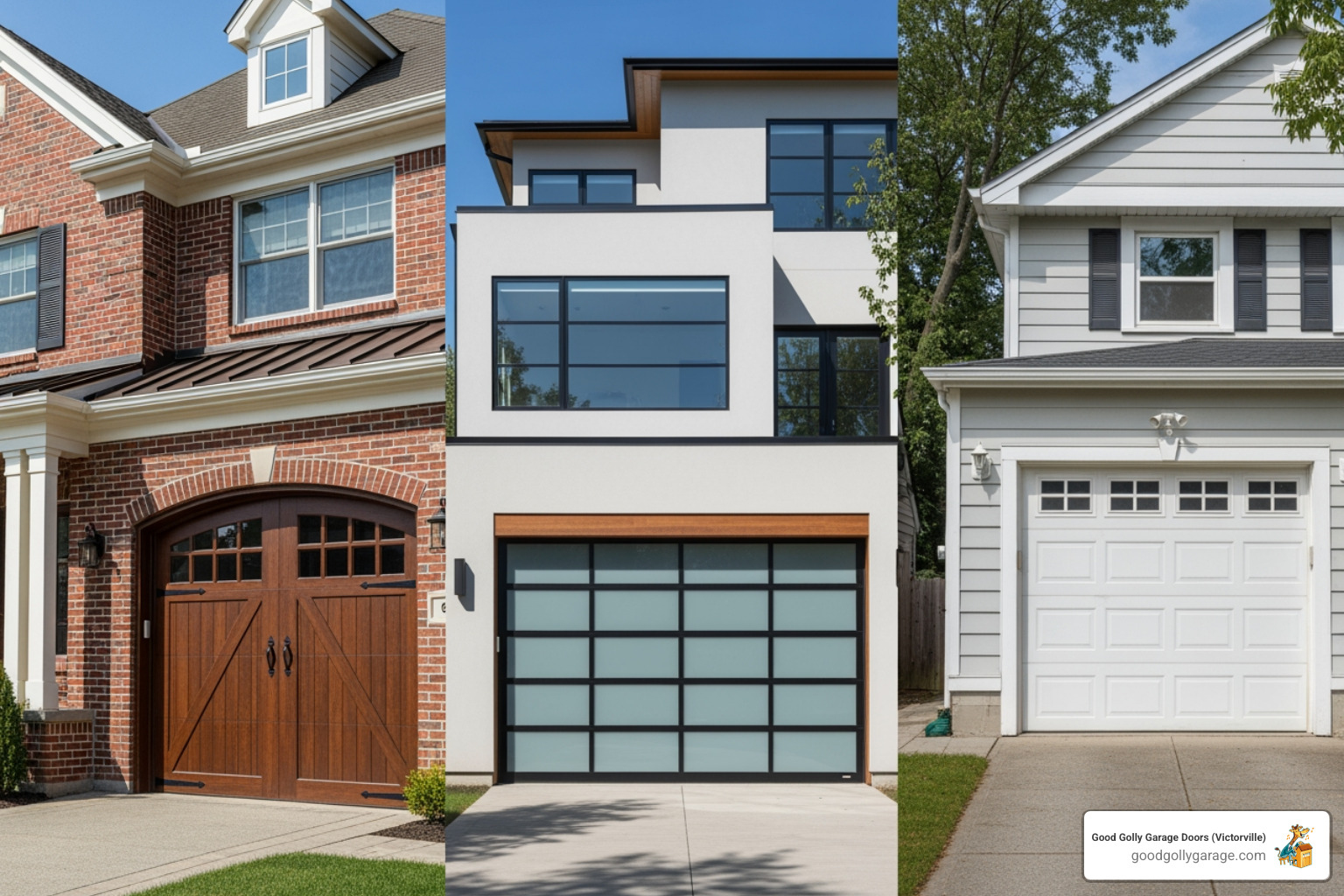 Various garage door styles including carriage house, modern, and traditional - garage door installation in phelan ca