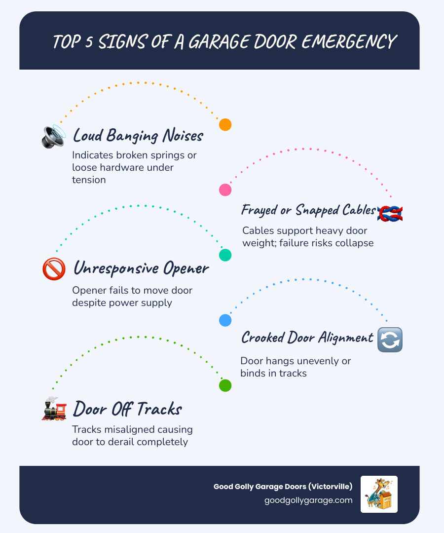 Infographic showing the top 5 signs of a garage door emergency in Barstow CA - Emergency Garage Door Maintenance In Barstow
