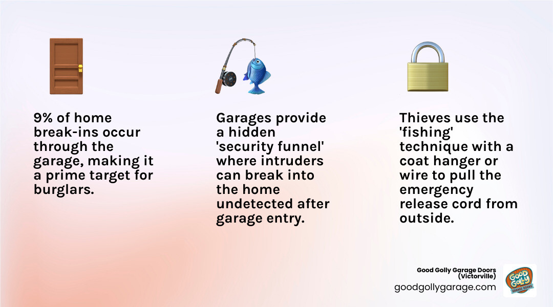 Infographic showing garage break-in statistics and common entry methods - garage door security tips for homeowners Infographic showing garage break-in statistics and common entry methods - garage door security tips for homeowners