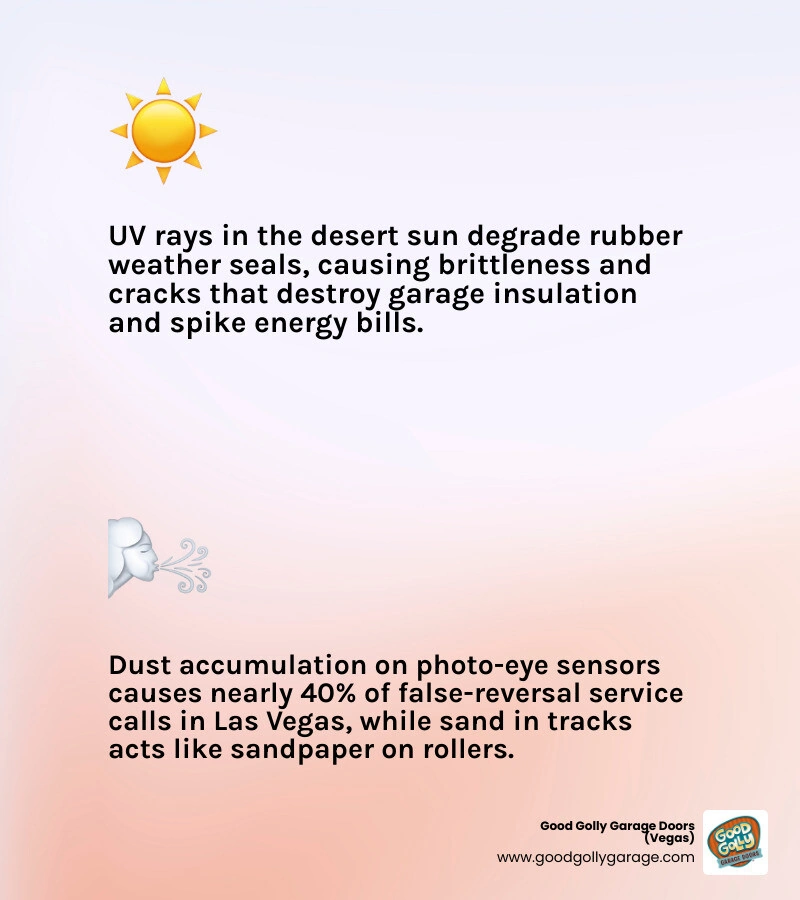 infographic showing how extreme desert heat causes metal expansion and stress on garage door parts infographic