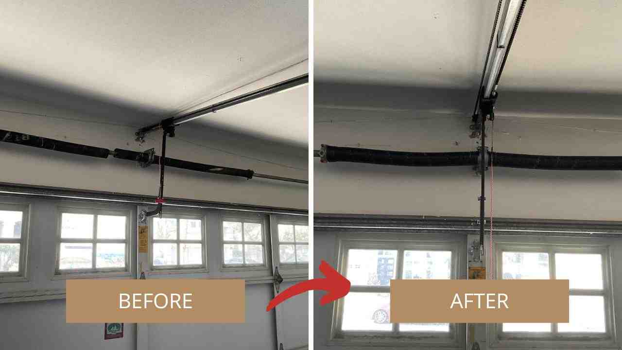 worn garage door spring showing rust and gaps in coils interior view Las Vegas home worn garage door spring showing rust and gaps in coils interior view Las Vegas home